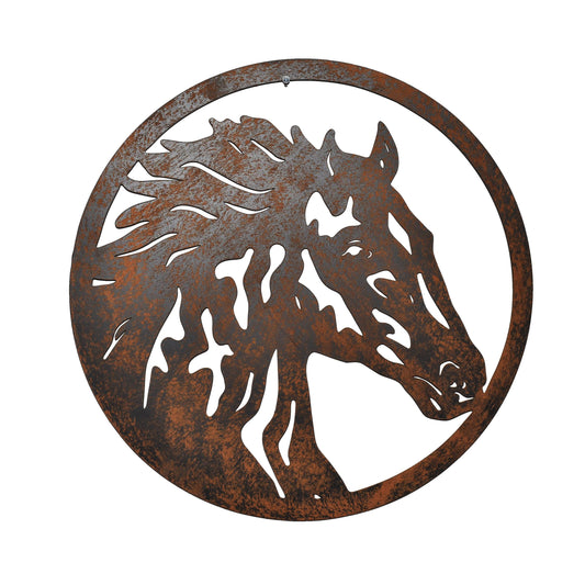 Metal Horse Head - Rusty Round wall decor